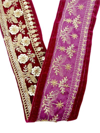Thumbnail for 9 Yards Velvet Fabric Embroidered Trim Sequins Lace Sewing Trimming Sari Trim Indian Border