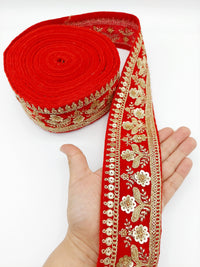 Thumbnail for 9 Yards Velvet Fabric Embroidered Trim Sequins Lace Sewing Trimming Sari Trim Indian Border