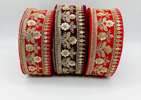 Thumbnail for 9 Yards Velvet Fabric Embroidered Trim Sequins Lace Sewing Trimming Sari Trim Indian Border