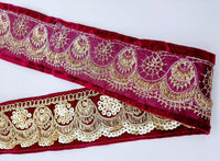 Thumbnail for 9 Yards Embroidered Velvet Fabric Trim Sequins Lace Sewing Trimming Sari Trim Indian Border