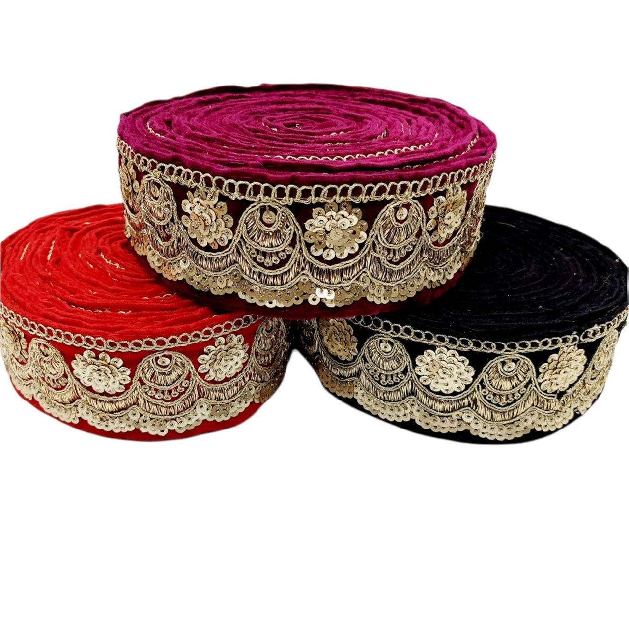 Embroidered Velvet Fabric Trim Sequins Lace Sewing Trimming Sari Trim Indian Border, Trim By Yard