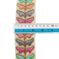 Thumbnail for 9 Yards Sheer Gold Tissue Embroidered Trim, Decorative Trim, Indian Sari Border Sequin Trimming