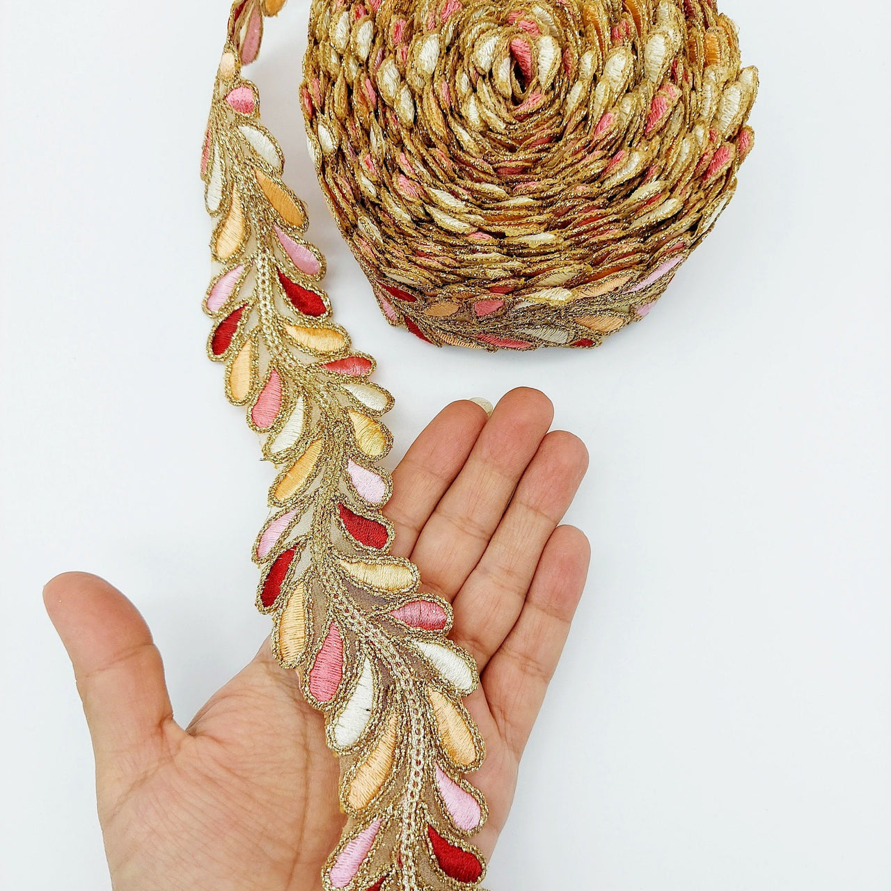9 Yards Sheer Gold Tissue Embroidered Trim, Decorative Trim, Indian Sari Border Sequin Trimming