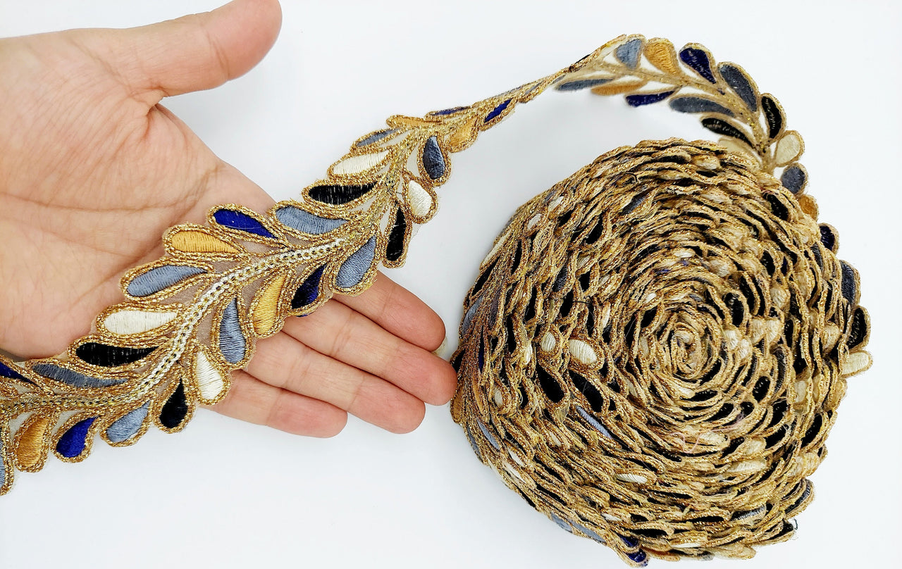 9 Yards Sheer Gold Tissue Embroidered Trim, Decorative Trim, Indian Sari Border Sequin Trimming