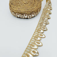 Thumbnail for 9 Yards Sheer Gold Tissue Fabric Scalloped Lace Trim with Indian Gold Foil Work Gota Patti Sari Border