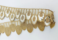 Thumbnail for 9 Yards Sheer Gold Tissue Fabric Scalloped Lace Trim with Indian Gold Foil Work Gota Patti Sari Border