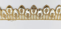 Thumbnail for 9 Yards Sheer Gold Tissue Fabric Scalloped Lace Trim with Indian Gold Foil Work Gota Patti Sari Border
