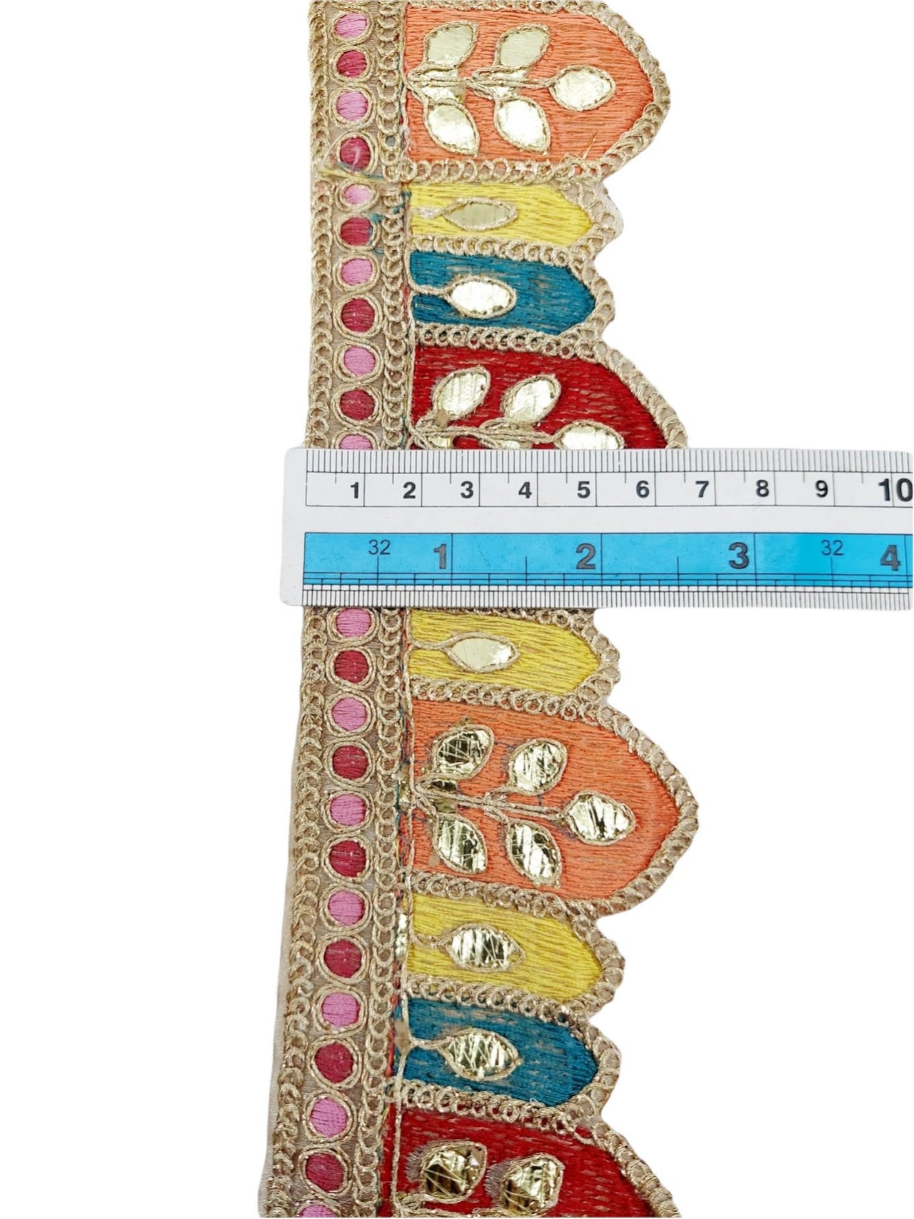Sheer Gold Tissue Fabric Scalloped Lace Trim, Indian Gold Foil Work Embroidery Gota Patti Sari Border Decorative Trim Craft Lace, One Yard