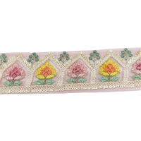 Thumbnail for 9 Yards Rose Taupe Soft Net Lace Trim Floral Embroidery and Gold Sequins, Floral Sari Border, Decorative Trim