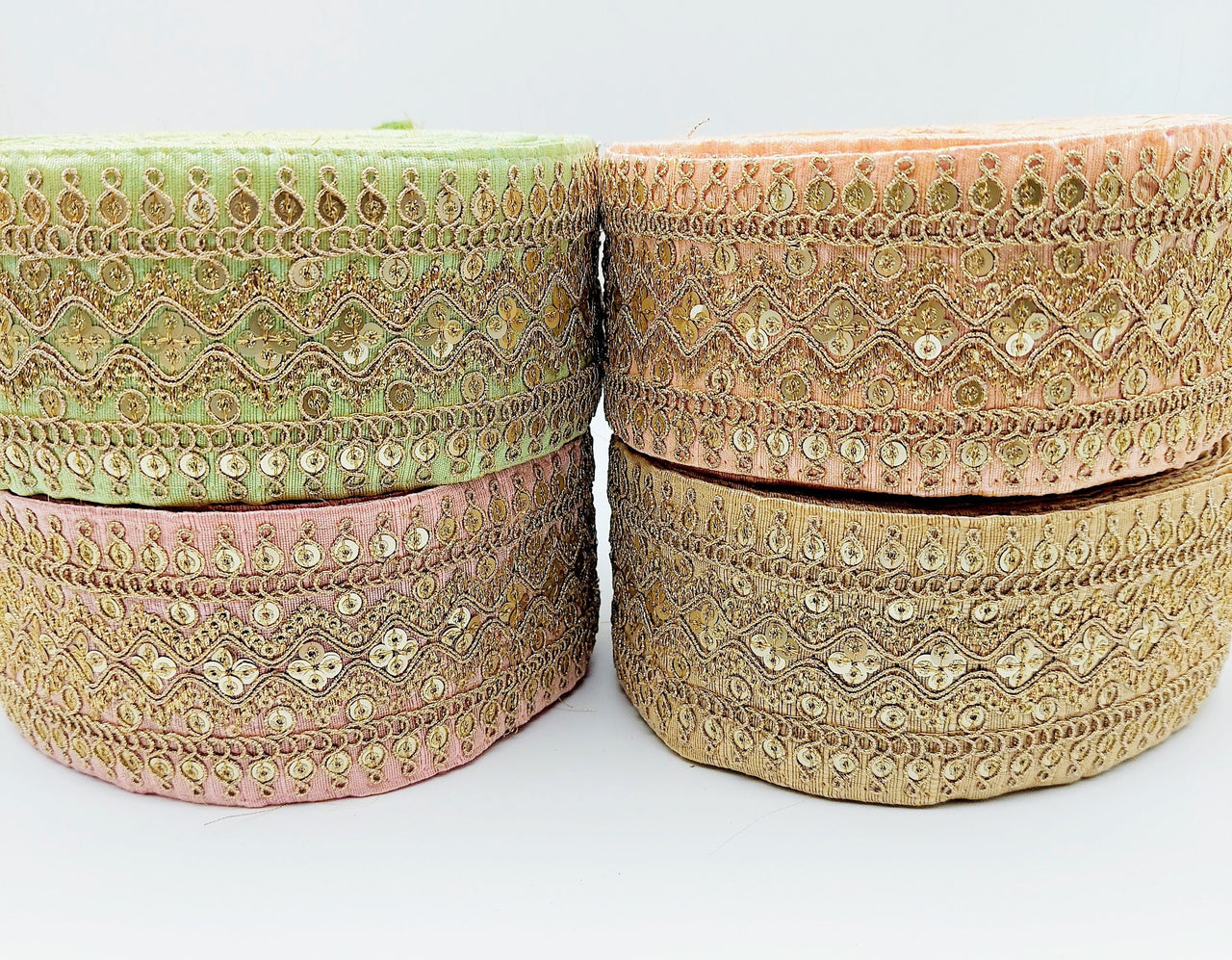 Art Silk Trim Gold Embroidered Sequins Trim, Decorative Trim, Indian Sari Border