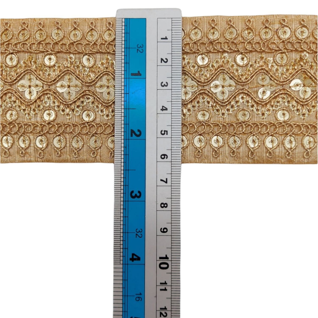 Art Silk Trim Gold Embroidered Sequins Trim, Decorative Trim, Indian Sari Border