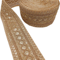 Thumbnail for Art Silk Trim Gold Embroidered Sequins Trim, Decorative Trim, Indian Sari Border