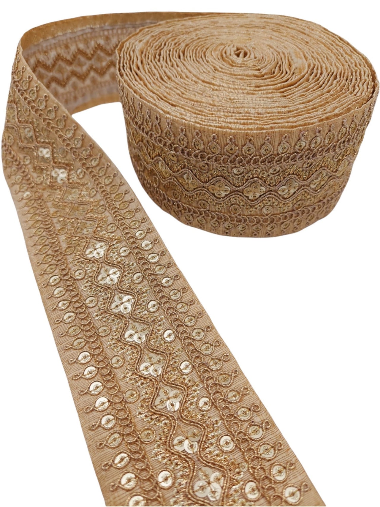 Art Silk Trim Gold Embroidered Sequins Trim, Decorative Trim, Indian Sari Border
