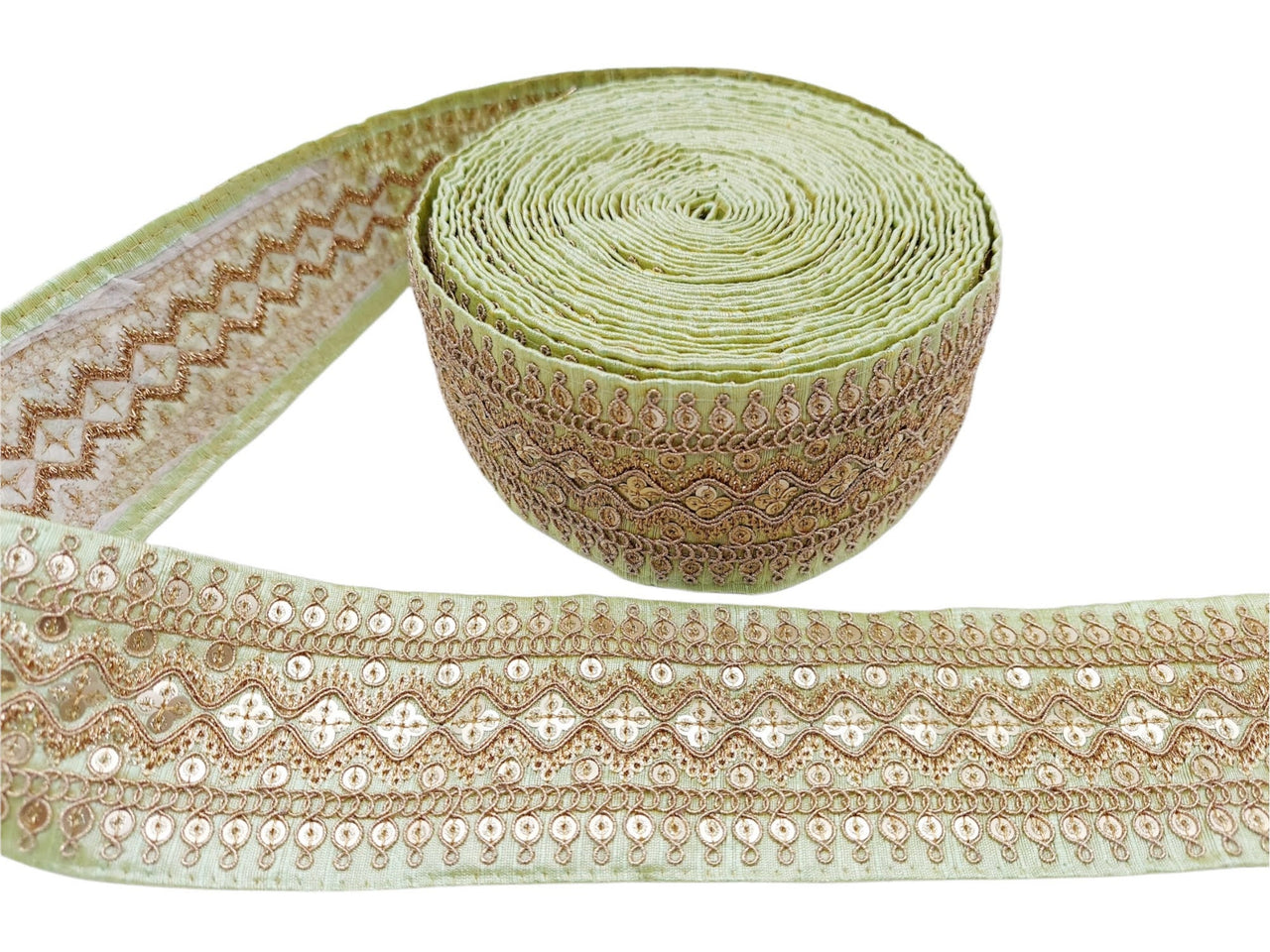 Art Silk Trim Gold Embroidered Sequins Trim, Decorative Trim, Indian Sari Border