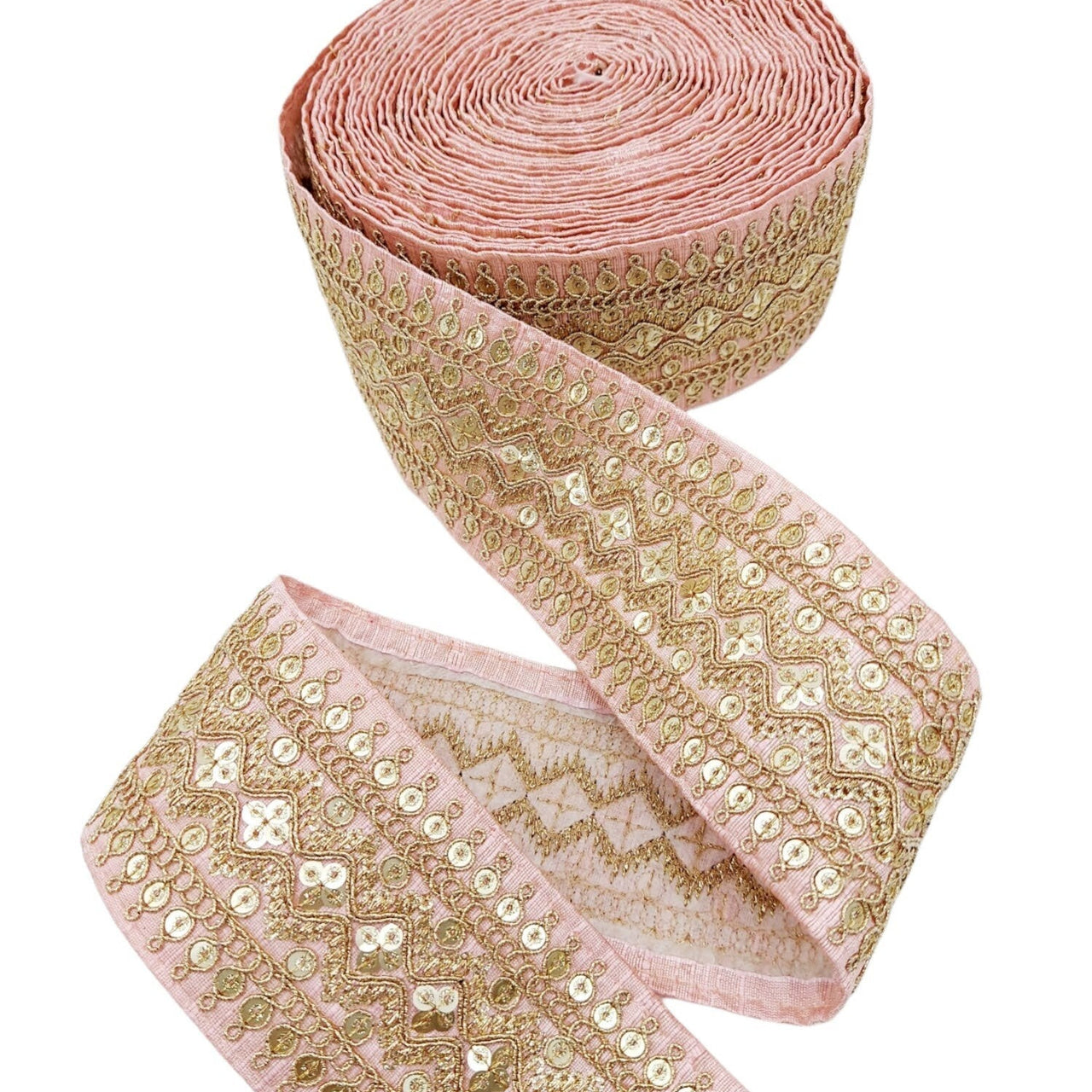 Art Silk Trim Gold Embroidered Sequins Trim, Decorative Trim, Indian Sari Border