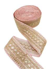Thumbnail for Art Silk Trim Gold Embroidered Sequins Trim, Decorative Trim, Indian Sari Border