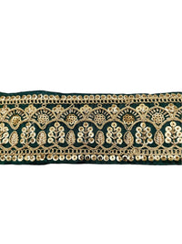 Thumbnail for 2 Yards, Dark Green Gold Embroidered Lace Trim Sequins Trim Decorative Sari Border Costume Ribbon Crafting Sewing Tape