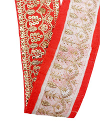 Thumbnail for 2 Yards, Red Gold Embroidered Lace Trim Sequins Trim 9 Yard Decorative Sari Border Costume Ribbon Crafting Sewing Tape