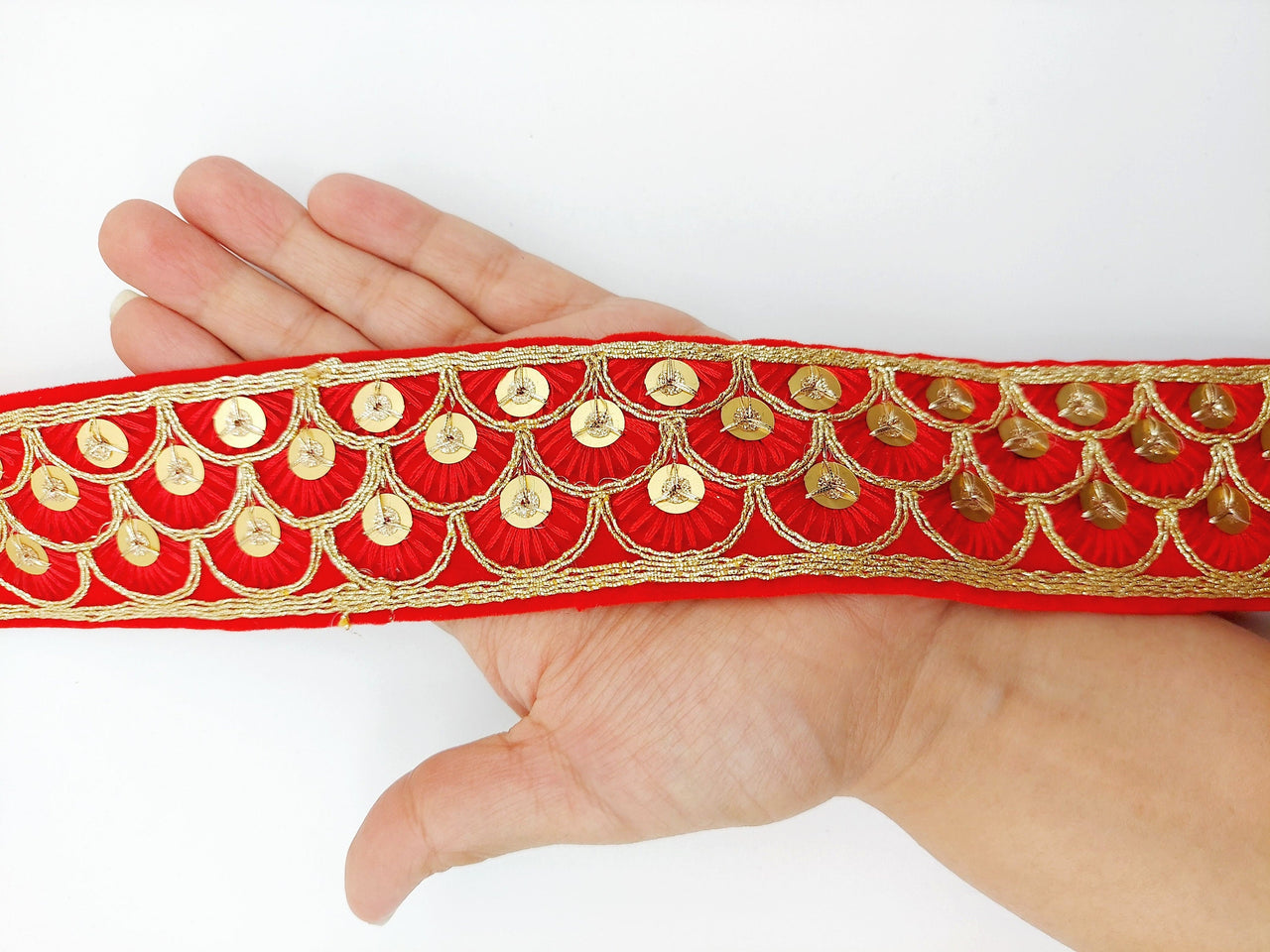 Embroidered Velvet Fabric Sequins Trim Indian Sari Border, Sequin Trimming, Sequinned Lace