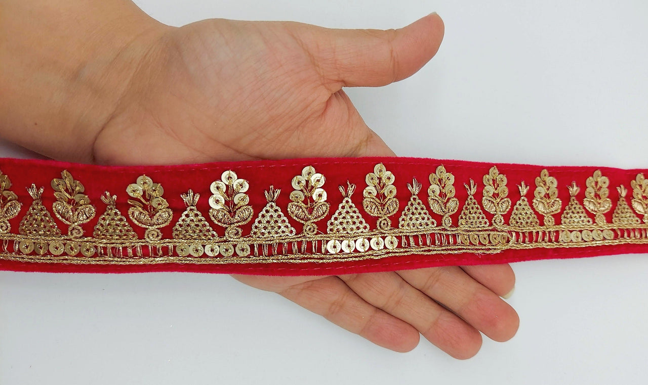 Floral Embroidered Velvet Fabric Sequins Trim Indian Sari Border, Sequin Trimming, Sequinned Lace