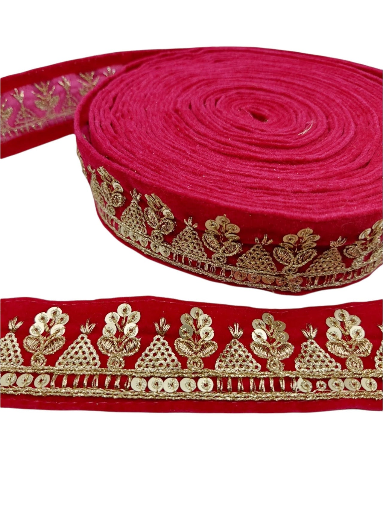 Floral Embroidered Velvet Fabric Sequins Trim Indian Sari Border, Sequin Trimming, Sequinned Lace
