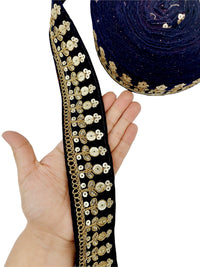 Thumbnail for Velvet Floral Embroidered Sequins Trim Indian Sari Border, Sequin Trimming, Sequinned Lace