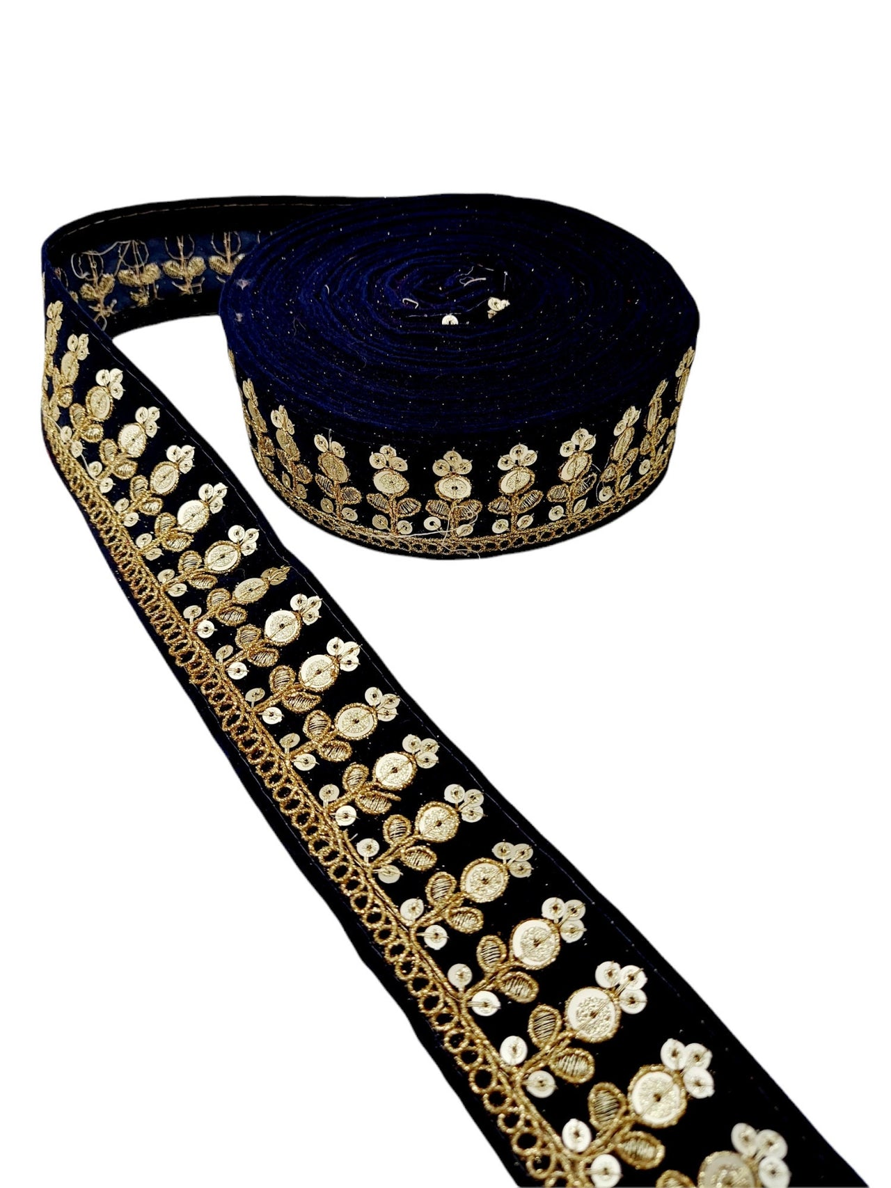 Velvet Floral Embroidered Sequins Trim Indian Sari Border, Sequin Trimming, Sequinned Lace