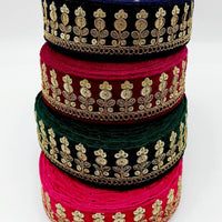 Thumbnail for Velvet Floral Embroidered Sequins Trim Indian Sari Border, Sequin Trimming, Sequinned Lace