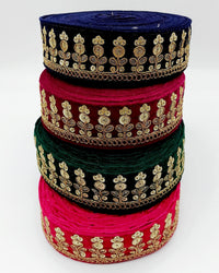 Thumbnail for Velvet Floral Embroidered Sequins Trim Indian Sari Border, Sequin Trimming, Sequinned Lace