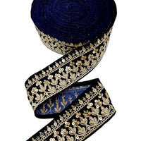 Thumbnail for Floral Embroidered Sequins Velvet Trim Indian Sari Border, Sequin Trimming, Sequinned Lace