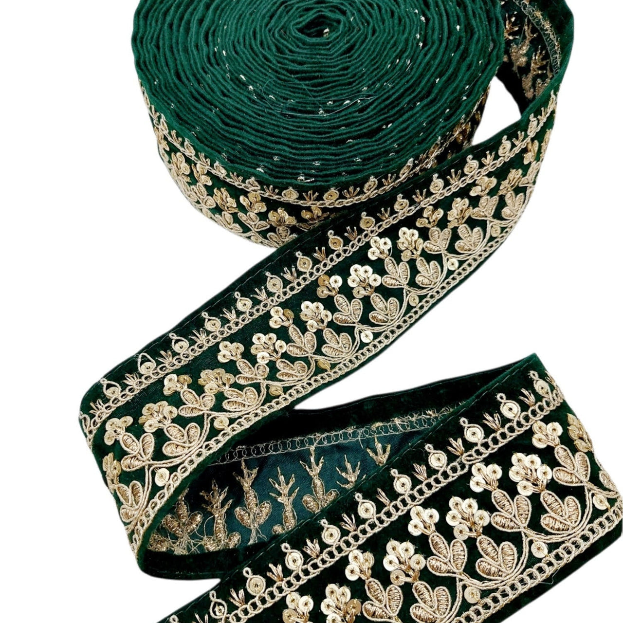 Floral Embroidered Sequins Velvet Trim Indian Sari Border, Sequin Trimming, Sequinned Lace
