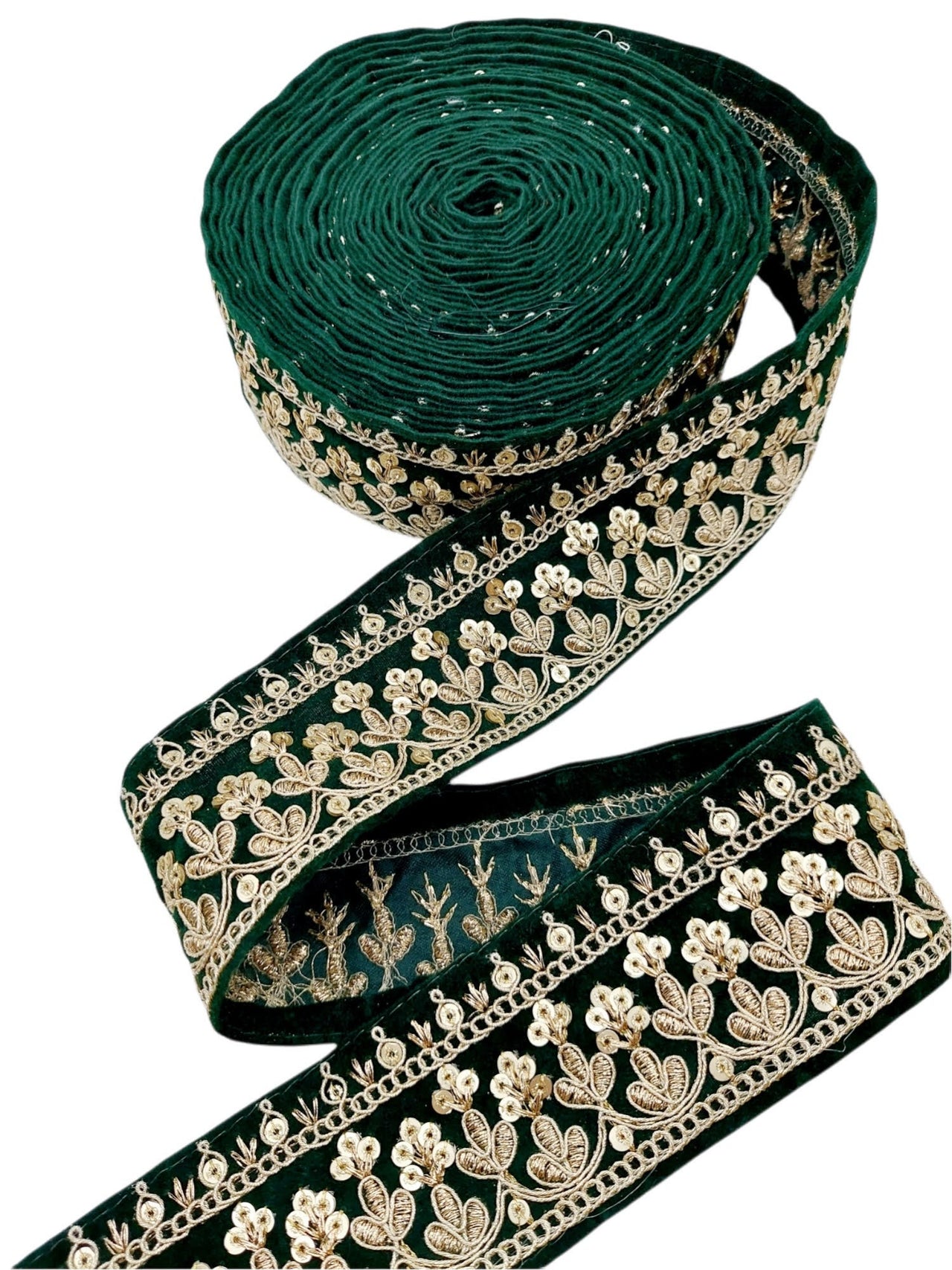 Floral Embroidered Sequins Velvet Trim Indian Sari Border, Sequin Trimming, Sequinned Lace