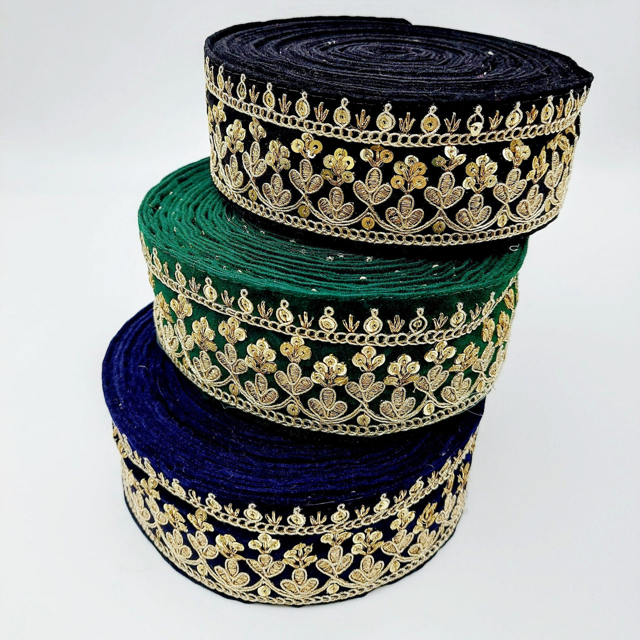 Floral Embroidered Sequins Velvet Trim Indian Sari Border, Sequin Trimming, Sequinned Lace