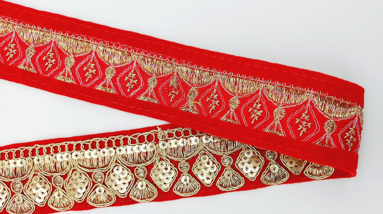 Velvet Embroidered Sequins Trim Indian Sari Border, Sequin Trimming, Sequinned Lace