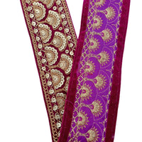Thumbnail for Sequinned Floral Embroidered Velvet Trim Indian Sari Border, Sequin Trimming, Sequins Lace