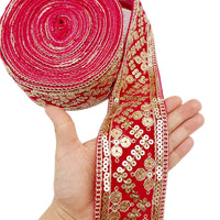 Thumbnail for Sequinned Embroidered Velvet Trim Indian Sari Border, Sequin Trimming, Sequins Lace