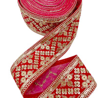 Thumbnail for Sequinned Embroidered Velvet Trim Indian Sari Border, Sequin Trimming, Sequins Lace
