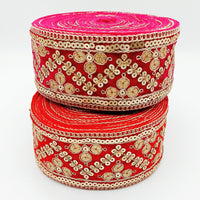 Thumbnail for Sequinned Embroidered Velvet Trim Indian Sari Border, Sequin Trimming, Sequins Lace