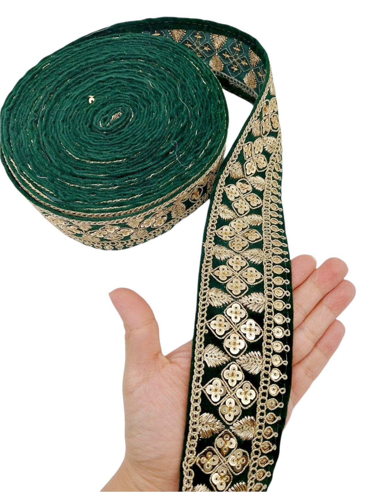 Velvet Fabric Sari Border Trim With Gold Sequins Embroidery, Trim By 9 Yards, Decorative Trimming