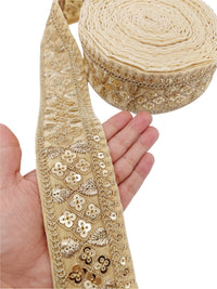 Thumbnail for Velvet Fabric Sari Border Trim With Gold Sequins Embroidery, Trim By 9 Yards, Decorative Trimming