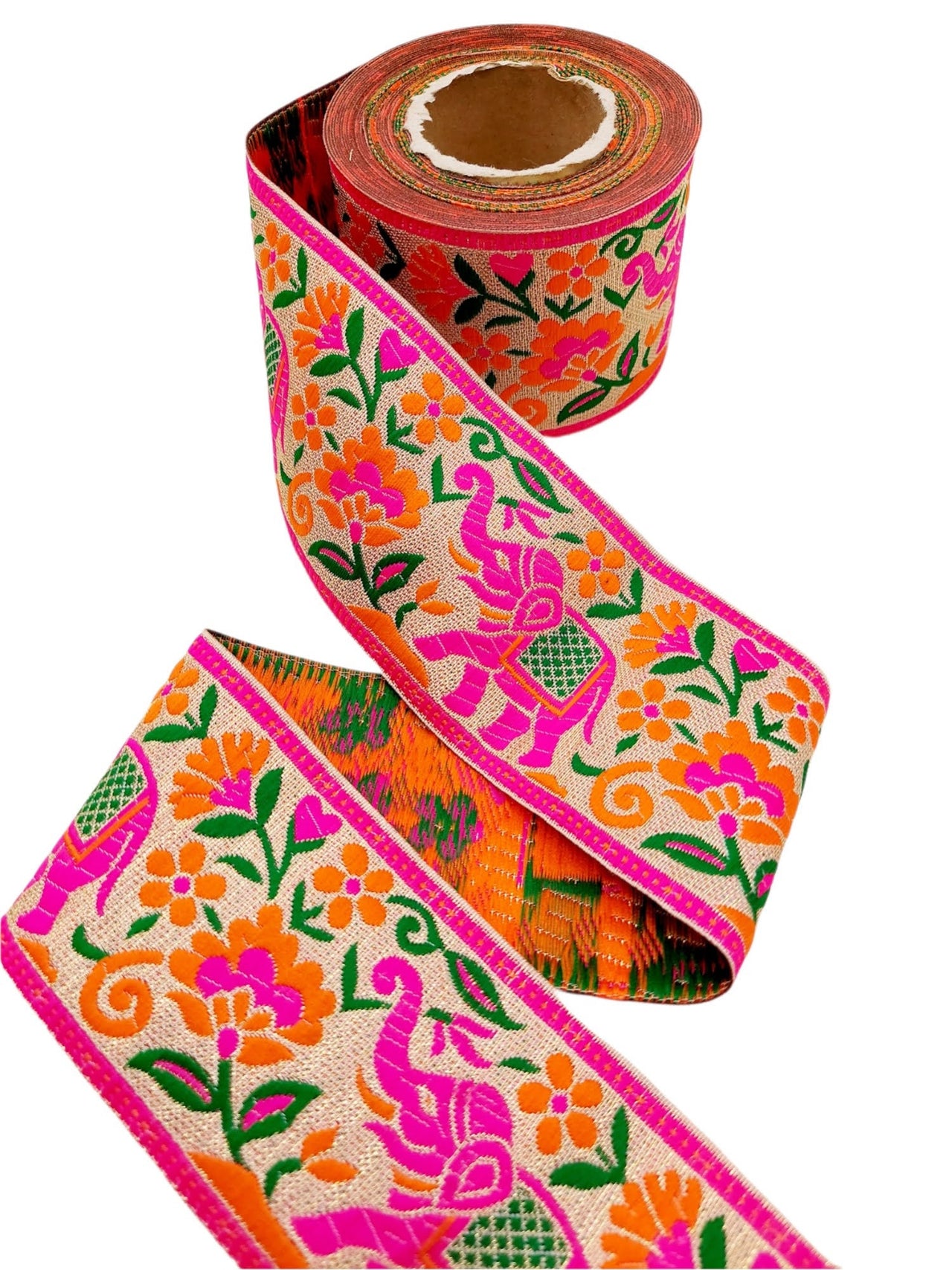 9 Yards Shimmer Jacquard Brocade Sari Border Trim, Indian Woven Ribbon, Elephant Trim