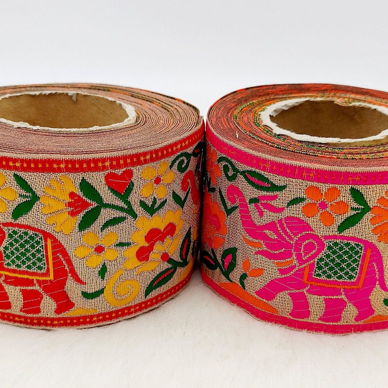 9 Yards Shimmer Jacquard Brocade Sari Border Trim, Indian Woven Ribbon, Elephant Trim