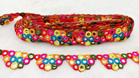 Thumbnail for Multicoloured Indian Foil Mirror Trim, Kutch Embroidered Navratri Garba Dress Trim Bridal Lace, Indian Sari Border 9 Yards