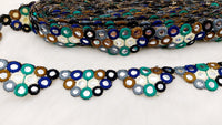 Thumbnail for Multicoloured Indian Foil Mirror Trim, Kutch Embroidered Navratri Garba Dress Trim Bridal Lace, Indian Sari Border 9 Yards
