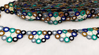 Thumbnail for Multicoloured Indian Foil Mirror Trim, Kutch Embroidered Navratri Garba Dress Trim Bridal Lace, Indian Sari Border