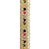 Thumbnail for Multicoloured Tissue Fabric Sequin Border, Beige Shimmer Lace Trim, Decorative Trim