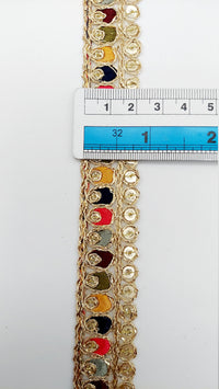 Thumbnail for Multicoloured Tissue Fabric Sequin Border, Beige Shimmer Lace Trim, Decorative Trim