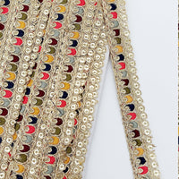 Thumbnail for Multicoloured Tissue Fabric Sequin Border, Beige Shimmer Lace Trim, Decorative Trim