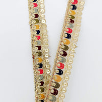 Thumbnail for Multicoloured Tissue Fabric Sequin Border, Beige Shimmer Lace Trim, Decorative Trim