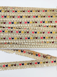 Thumbnail for Multicoloured Tissue Fabric Sequin Border, Beige Shimmer Lace Trim, Decorative Trim